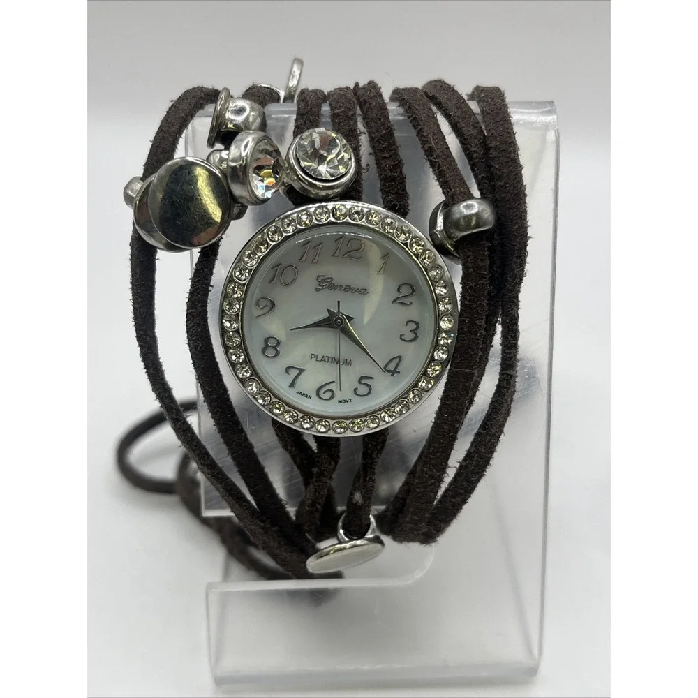 Geneva Platinum Women's Wrap Watch MOP Dial Crystal Bezel- New Battery